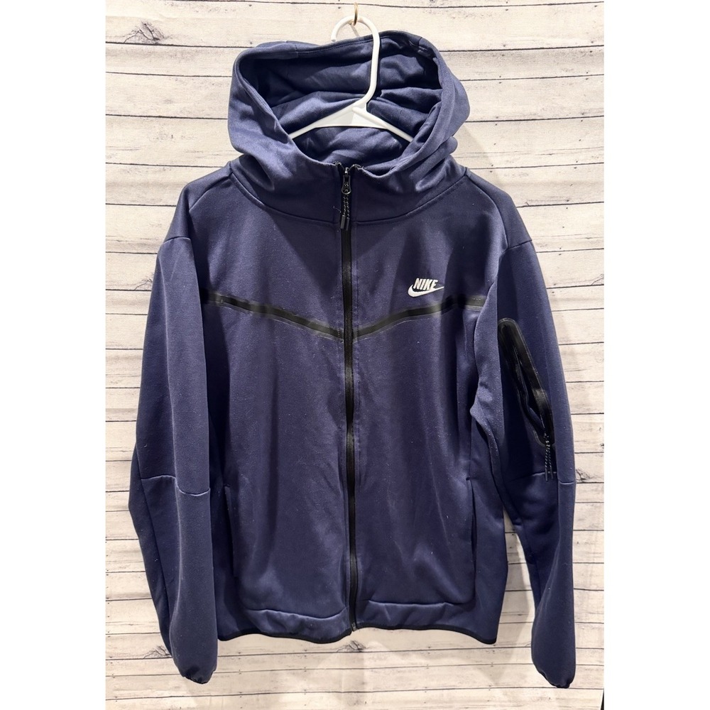Nike Sportswear Tech Fleece Full Zip Hoodie Size Large Dark Blue Active Stretch